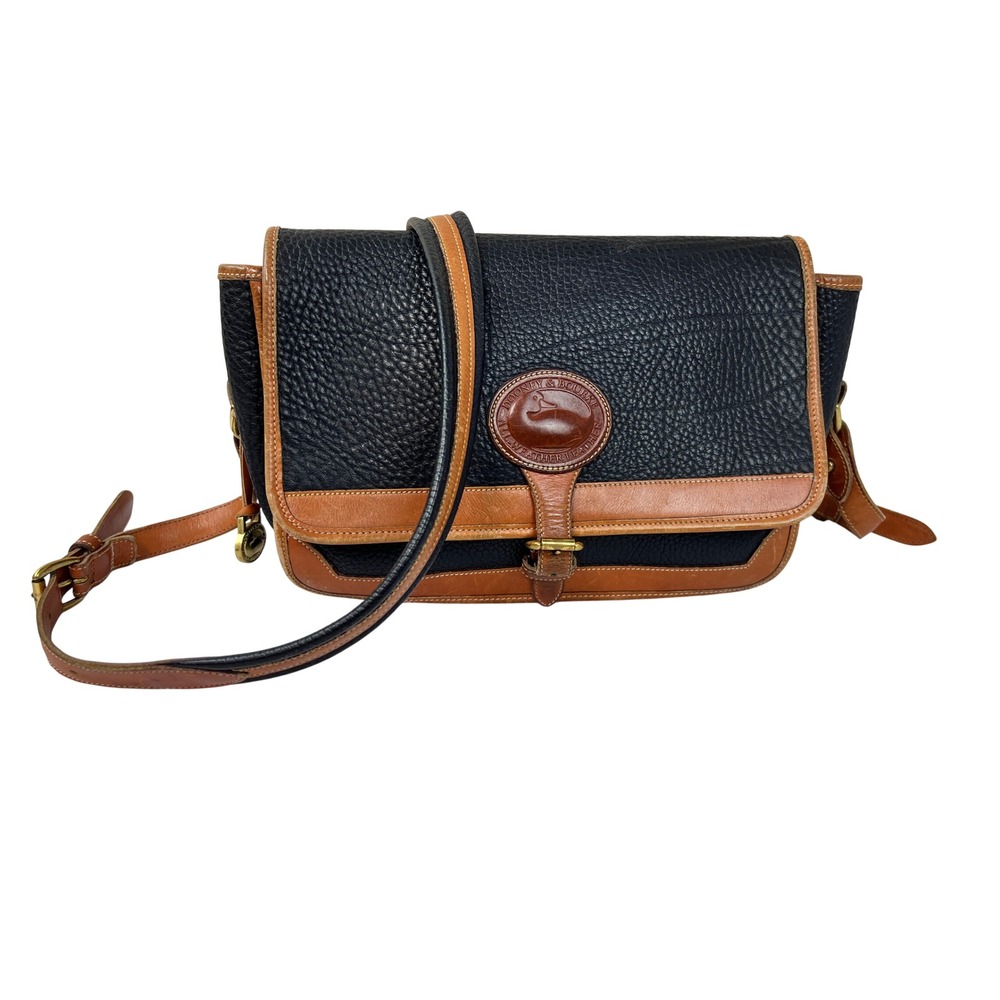 Dooney & Bourke Crossbody Bag Womens Medium Black Tan Fair Vintage AWL‎ Leather
